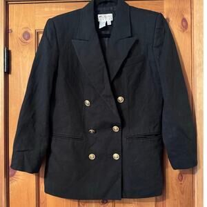 VTG Talbots Petites 6P 100% Worsted Wool Black Double Breasted Blazer